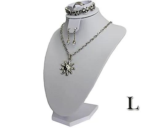 Yudu Schmuckbüste Dekobüste für Schmuckset Ohrring Ohrstecker Armband Ketten Ring Kunstleder weiss H31