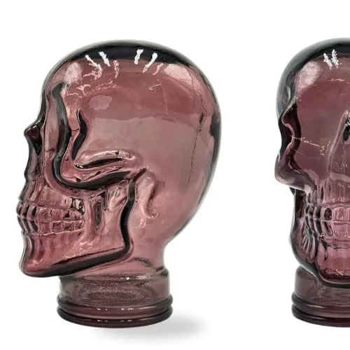 DESIGN DELIGHTS Totenkopf Glaskopf - Stylischer Kopfhörerständer in Lila - Funktionaler Glaskopf im auffälligen Totenkopf-Design – ideal für Kopfhörer, VR-Brillen oder als Deko-Highlight. Schwer und stabil für sicheren Halt. Verfügbar in verschiedenen Ausführungen, perfekt für jeden Stil.