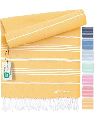 Fit-Flip Hamamtuch aus 100% Baumwolle – saugfähig und schnelltrocknend – türkisches Saunatuch, Strandtuch, Duschtuch, Badetuch, Yogatuch – Honey – 100x200cm Sultan