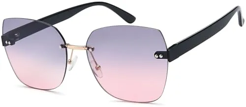 styleBREAKER Damen Sonnenbrille Rahmenlos mit getönten Rechteckigen Polycarbonat Gläsern, Kunststoff Bügeln 09020145, Farbe:Gestell Schwarz/Glas Grau-Rose Verlauf