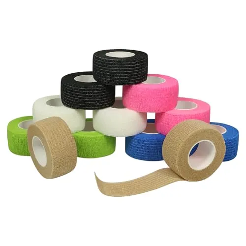 Fingerpflaster Selbsthaftend 12 Rollen 2,5cm x 4,5m Selbstklebender Verband | Pflaster Rolle, Elastisches Tape Wasserfest, Fixierverband Haftbandage für Erste Hilfe Gelenke Finger und Tiere 6 Farben