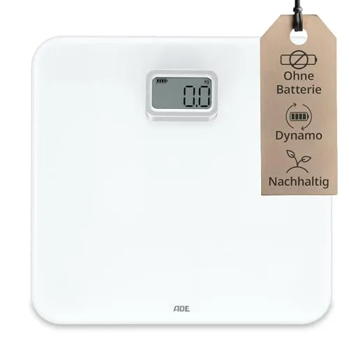 ADE Digitale Personenwaage ohne Batterien | Nachhaltige Körperwaage mit Dynamo