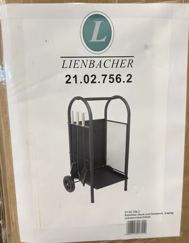 Holzwagen mit Kaminbesteck 3-teilig /schwarz/ Lienbacher