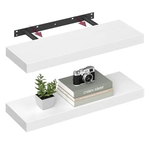 VASAGLE Wandregal, 2er Set, Schweberegal, Regalbrett, 20 x 60 x 3,8 cm | Wandboard für Bilderrahmen, Deko, Regal für Wohnzimmer, Arbeitszimmer, Küche, schneeweiß, CUSTOS Kollektion LWS026WE01-2J