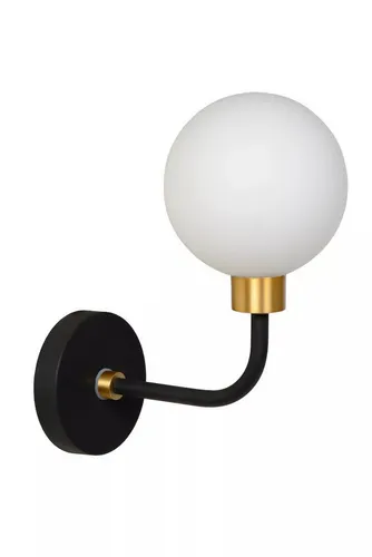 Licht-Erlebnisse Wandleuchte ZIFO, ohne Leuchtmittel, Glas Metall 25,2 cm hoch IP44 in Schwarz Weiß Gold G9 Kugelschirm