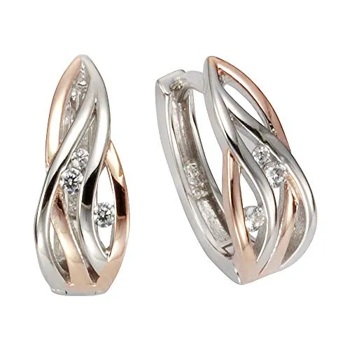 Zeeme Silber Damen Ohrringe 925/- Sterling Silber mit Zirkonia - Elegante 1,4cm Creolen aus zweifarbigen Silber, glänzend mit roten Zirkonia, anlaufgeschützt und ideal als Geschenk für besondere Anlässe.