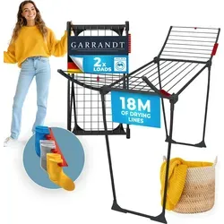 GARRANDT Wäscheständer Black Edition – ausziehbar auf 20 m Trockenfläche, stabiler Flügel-Trockner mit Rollen & extra dicken Stangen platzspa... - Schwarz