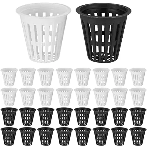 YiPHomn 50 STK. Hydrokultur Netztöpfe, Pflanzen Töpfe, Hydrokultur Pflanzen Net Mesh Topf Pot Kunststoff Hydroponics Netztopf für Hydroponics Supplies, Schwarz/Weiss