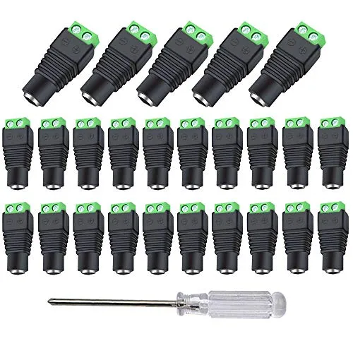 Aiqeer 25 Stück 2 Polig DC Weiblich Buchse, 5.5 X 2.1 mm DC Power Adapter Terminalblock, 12V / 24V DC Stecker Verbinder (Grün)