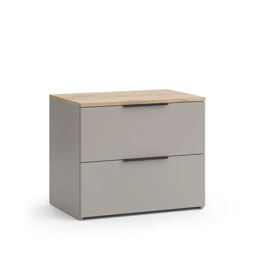 Vicco Kommode Wido, Greige/Sonoma, 60 x 50 cm mit 2 Schubladen - Schubladenkommode im modernen Design, bietet viel Stauraum und fügt sich perfekt in jede Einrichtung ein. Ideal für ein aufgeräumtes Zuhause!