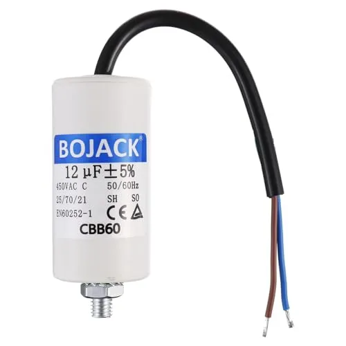 BOJACK 12uF 450V Motor laufKondensator 34x68mm Anlaufkondensator Motorstartkondensator mit Kondensator mit Blei-Draht M8 mit Nuss Passend für die meisten Motoren.