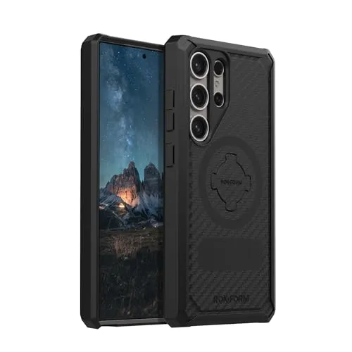 Rokform Galaxy S24 Ultra Hülle, Rugged Series, magnetische Hülle mit Drehverschluss, sturzgeprüfte Rüstung (Schwarz)