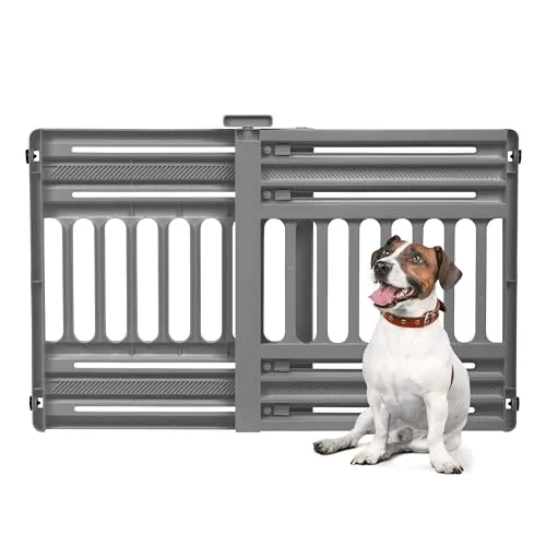 Iris Ohyama Sicherheitsgitter für Haustiere - Erweiterbare Kunststoff-Treppenabsperrung (B61 x T5 x H64 cm) für Hunde und Katzen, einfach ohne Bohren zu installieren und schützt Ihre Wände vor Kratzern.