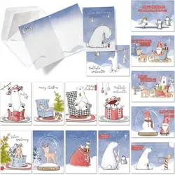 Weihnachtskarten mit Umschlag Set - 15 witzig schöne Klappkarten | Doppelkarten mit Briefumschlag