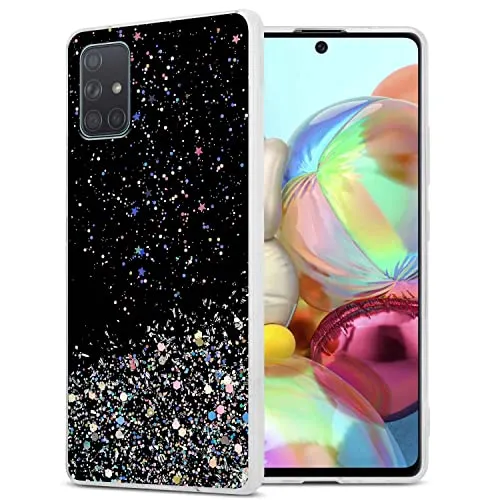 Cadorabo Hülle kompatibel mit Samsung Galaxy A71 4G Rundumschutz TPU Silikon Case Mädchen Glitzer Strass Design Slim Kratzfest Weiche Gummi Bling Schutzhülle für Samsung Galaxy A71 4G in Schwarz