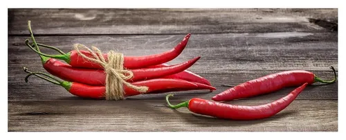 Levandeo® Wandbild, Wandbild 80x30cm Aluminium Dibond Küche Chili Peperoni Gewürze Deko