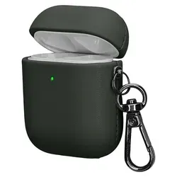 kwmobile Kunstleder Hülle für Apple Airpods 1 & 2 Case - Slim Cover mit Karabiner - Kopfhörer Tasche - Etui in Dunkelgrün - dunkelgrün