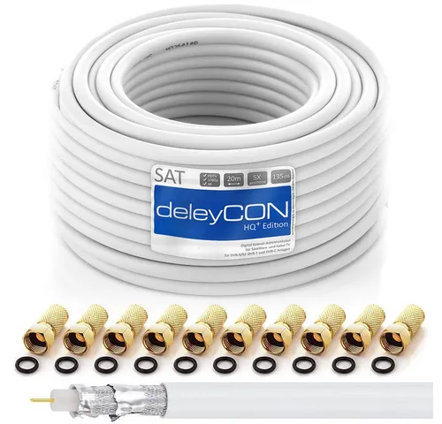 deleyCON deleyCON 20m HQ+ SAT Kabel HDTV 135dB 5x geschirmt + 10x F-Stecker - SAT-Kabel