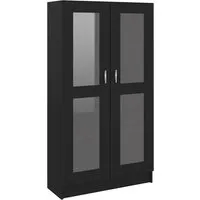 vidaXL Vitrinenschrank Schwarz - Praktischer Stauraum mit Stil - Regal aus hochwertigem Holzwerkstoff mit 4 Fächern und 2 Türen, ideal für Bücher und Dekoration, robust und einfach zu reinigen.
