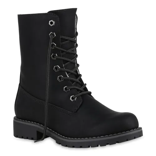 Mytrendshoe Schnürstiefeletten Damen - Warm Gefütterte Stiefel für den Winter - Wanderschuhe, warm gefüttert mit Kunstfell, ideal für kalte Tage und komfortable Outdoor-Aktivitäten.