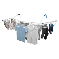 Relaxdays Wäscheständer Heizung, 15 m Trockenlänge, zum Einhängen, Balkon & Heizkörper, Stahl, Wäschehalter, weiß/blau - Weiß