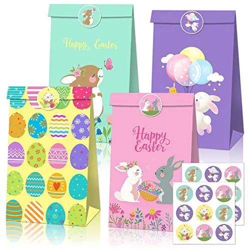 Ostertüten Papiertüte Ostern Faburo 12 Pcs Ostern papiertüten Geschenktüten Ostern mit Aufkleber Osterhasen für Geschenkverpackungen Ostern Weihnachten Party