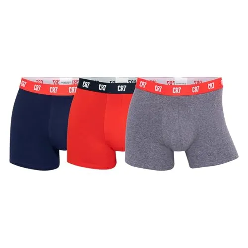 CR7 Cristiano Ronaldo 3P Men Trunk Marine/Rouge - X-Large Herren - Herrenunterhosen aus 95% Baumwolle, bieten überragenden Komfort und perfekte Passform. Hochwertiger Bund mit CR7-Logo, ideal für Alltag und Sport.