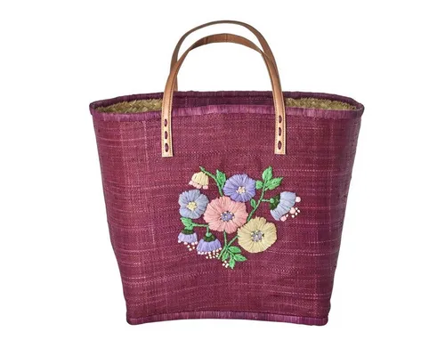 rice Shopper Raffia Shopper mit Blumenstickerei und Innenfach