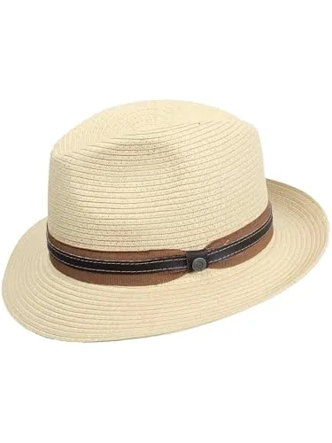 bugatti Fedora Papier Kopfbedeckung - Eleganter Sommer Fedora aus feiner Webung mit doppeltem Hutband, ideal für Hochzeiten und besondere Anlässe.