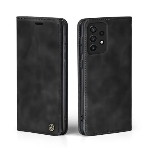 LBH Handyhülle für Samsung Galaxy A72 in Schwarz mit Karten- und Geldfach Smartphone Hülle mit Standfunktion Flip Case Schutzhülle Magnetverschluss Vintage