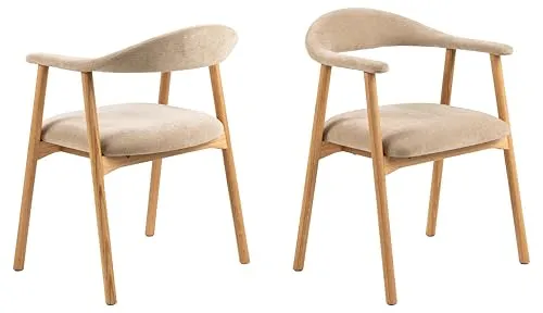 Mid.you Armlehnstuhl in Beige mit Eiche - Stuhl im skandinavischen Stil, mit massiven Eichenholzbeinen und komfortabler Polsterung für ein angenehmes Sitzgefühl, maximale Belastbarkeit 110 kg.