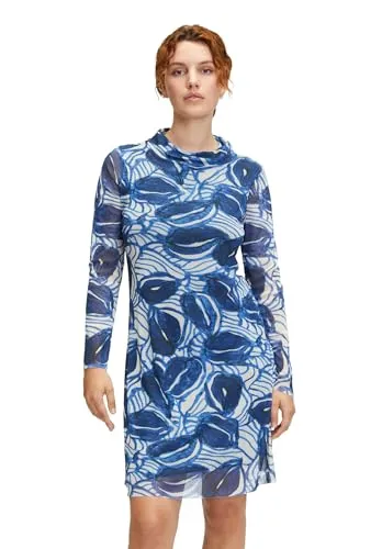 Cartoon Damen Casual-Kleid mit Stehkragen Blau/Weiß, 40 - Freizeitkleider für Damen, lässiger Schnitt mit langem Arm und stylischem Stehkragen, perfekt für entspannte Tage und besondere Anlässe.