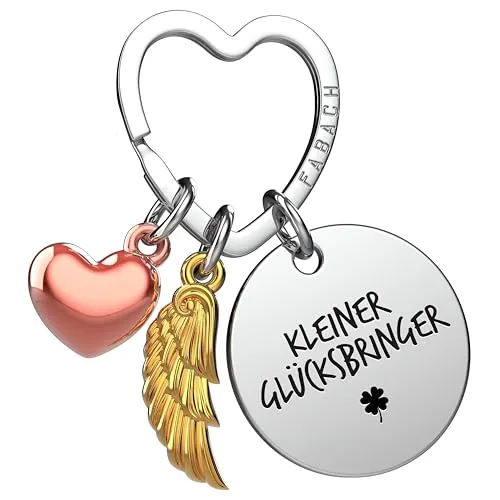 FABACH Viel Glück Schlüsselanhänger Schutzengel Glücksbringer mit Herz und Gravur - Schutzengel Kleeblatt Glücksbringer Engel Du schaffst das - Geschenke Viel Erfolg Geschenk Viel Glück