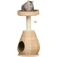 PawHut Katzenbaum 82,5 cm mit Katzenhöhle und Spielzeug - Aktivitätskratzbäume mit robustem Sisal und weichem Plüsch bieten Ihrer Katze einen sicheren Rückzugsort und schützen gleichzeitig Ihre Möbel vor Kratzern.