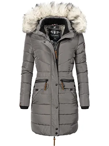 Navahoo Damen Winter Steppmantel Paula Grau Gr. XXL - Funktionsjacke mit abnehmbarer Kapuze aus kuscheligem Kunstfell, wasser- und windabweisend, ideal für kalte Herbst- und Wintertage – taillierter Schnitt für eine schmeichelhafte Passform.