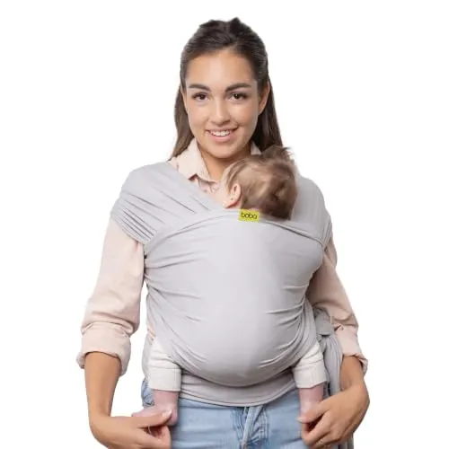 Boba Tragetuch Baby, Elastisch, Bambus, Serenity Hellgrau | Atmungsaktiver Bambus-Strick, Neugeborene bis Kleinkind. Freihändig Tragen für Bindung, Stillen & Nickerchen, 3-16 kg.