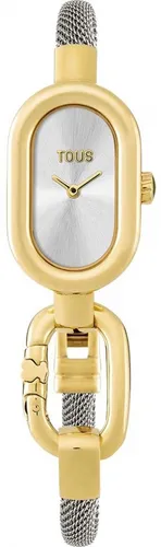 TOUS Hold Ovale Uhr 3000131900 - Elegante zweifarbige Damenuhr mit vergoldetem Stahlgehäuse, Quarzwerk und einem stilvollen Silberzifferblatt. Perfekt für jeden Anlass!