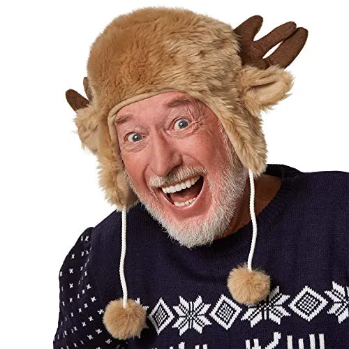 dressforfun 303998 Unisex kuschelige Weihnachtsmütze in Felloptik, mit Rentier Geweih und Ohren, braun