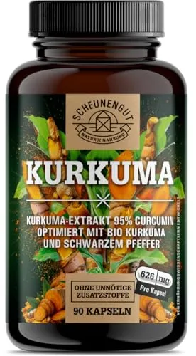 Stärkste Bio-Kurkuma-Kapseln -15800mg Curcuma MIT 95% Curcumin pro Kapsel- höchster Curcumin Gehalt (95%) I 40-fach bioverfügbar | Curcuma Kapseln hochdosiert DE SCHEUNENGUT®