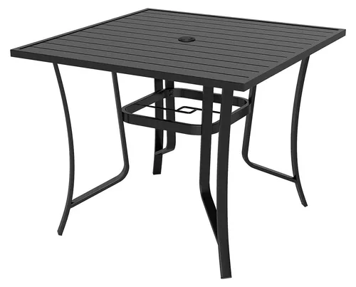 KOMFOTTEU Wetterfester Bistrotisch mit Schirmloch – Robuster Gartentisch für Balkon und Terrasse