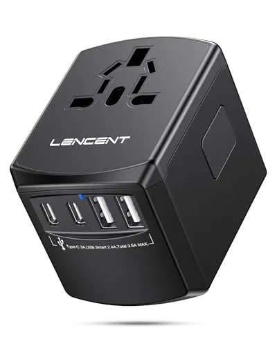 LENCENT Reiseadapter Weltweit, Universal Reisestecker Weltreise Adapter mit 2 USB A und 2 USB C, Internationaler Steckdosenadapter für Japan Thailand USA England Australien(Typ A/B/G/I/D/I/L/M/N)