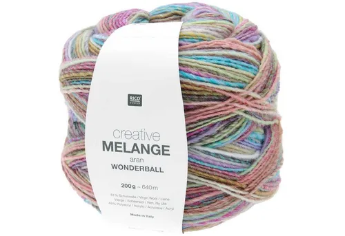 200g Creative Melange Aran Wonderball - Verlauf Pastell - Häkel- & Strickgarn aus 51% Wolle und 49% Polyacryl, ideal für kreative Projekte mit sanften Farbverläufen und einer Lauflänge von 640m.