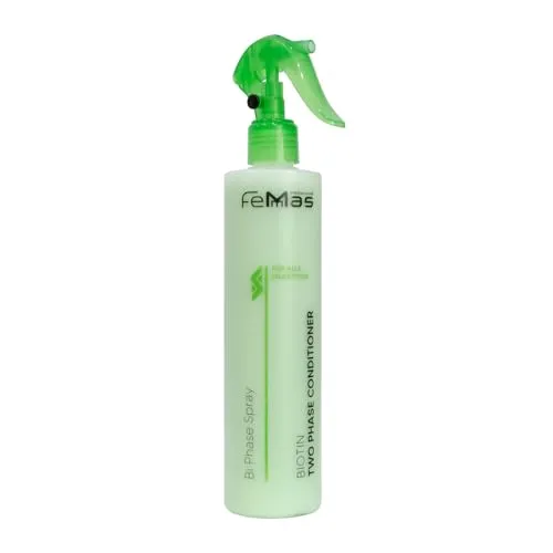 FemMas Bi-Phase Biotin Leave In Conditioner Sprühkur 320ml I 2 Phasen Feuchtigkeitsspray I Haarpflege-Spray ohne Ausspülen I schützend und feuchtigkeitsspendend I Anti-Frizz Detangler Haar-Kur