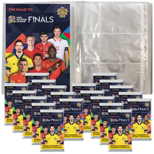 Road to 2022 UEFA Nations League Trading Cards -1 Leere Sammelmappe + 20 Booster