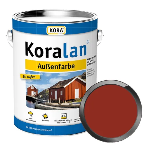 KORA® Koralan® deckende Außenfarbe für Holz - wetterfest und langlebig (Schwedenrot, 0,75 Liter) - Wetterbeständige Außenfarbe für Holz mit ausgezeichneter Deckkraft. Ideal für Dachuntersichten, Fenster und Zäune. Einfach in der Anwendung und sorgt für einen attraktiven, seidenglänzenden Look.