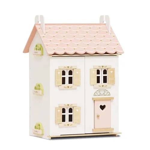 Le Toy Van - H124 - Puppenhaus Rose Heart aus FSC-zertifiziertem Holz, 3 Jahre, für Mädchen, 2 Etagen, L 44 x T 36 x H 66 cm, mit Fensterläden, Fenstern und Türen, die sich öffnen lassen