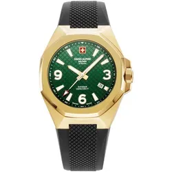 Swiss Alpine Military Typhoon SAM7005.1814 Herrenuhr - Schwarz/Grün - Herrenuhr mit Schweizer Quarzwerk, wasserdicht bis 10 ATM und sportlichem Design. Zifferblatt in elegantem Grün mit Leuchtzeigern für optimale Ablesbarkeit.