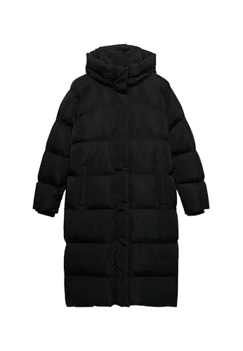 Superdry Damen Langer Steppmantel mit Kapuze Schwarz 44