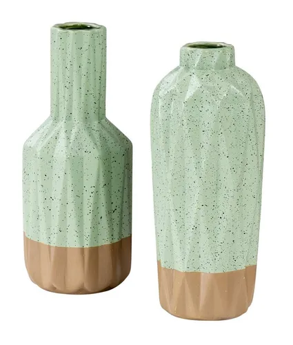 Levandeo® Dekovase, 2er Set Porzellan Vase H15cm Grün Braun Blumenvase Tischdeko