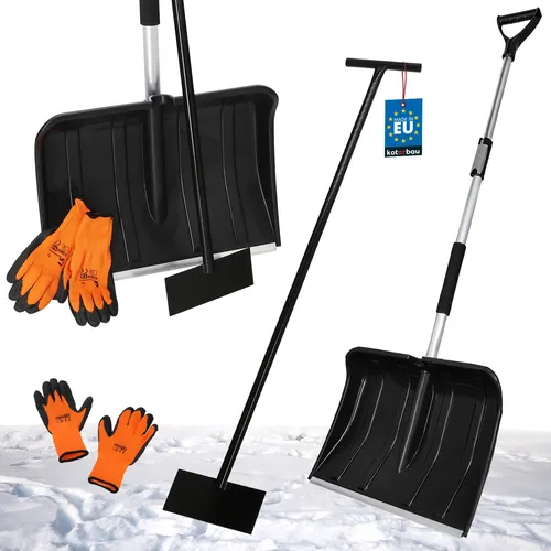 KOTARBAU® Set Schneeschaufel mit Teleskopstiel 84-118 cm Eisschaber 119 x 20 cm + Handschuhe warm Schneeschieber Schneeräumer Schneeschaufel Auto Stoßscharre mit Stiel Schaufel mit Aluminium Stiel